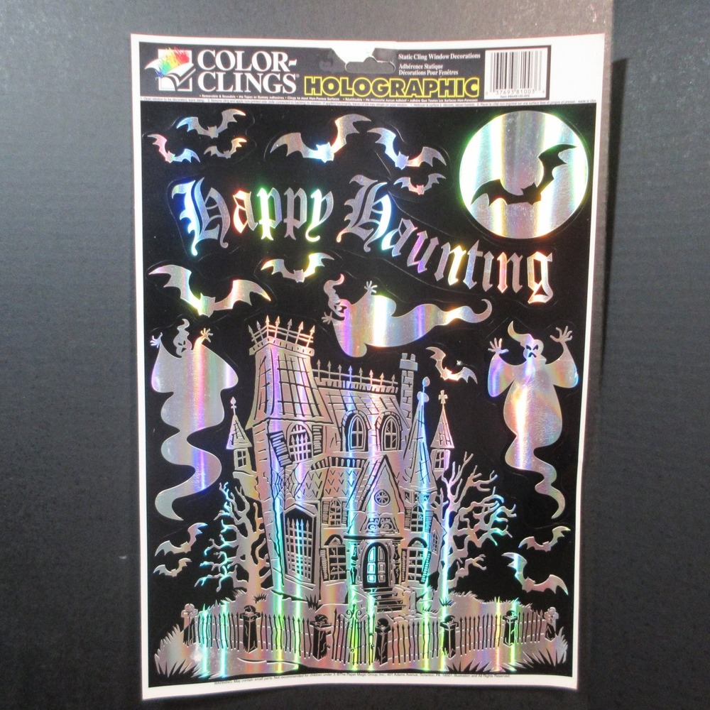 Holographic Halloween Window Clings Static Decal Decor Haunted House Ghosts Bats